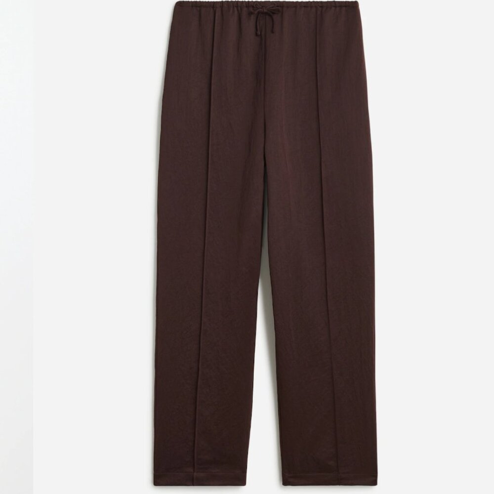 Madewell Pintucked Slim Pull-On Pants in Satin - Dark Carob (brown), Large